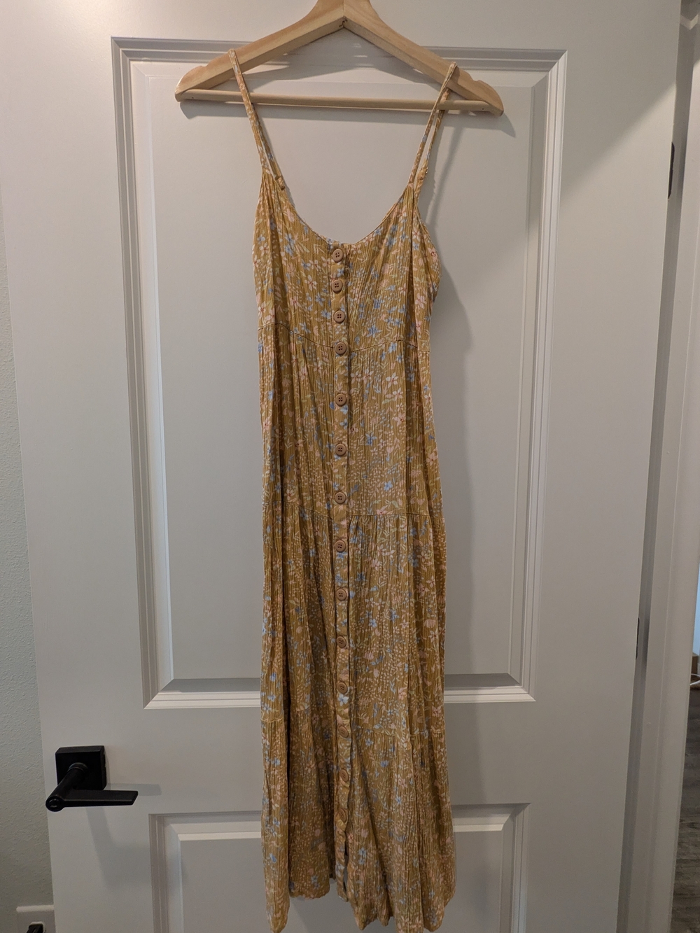 Pink Rose Mustard Floral Button-Front Midi Dress